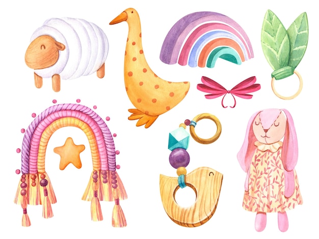 Juego de acuarela con macramé de madera arcoíris pirámide conejo pájaro pato juguete infantil