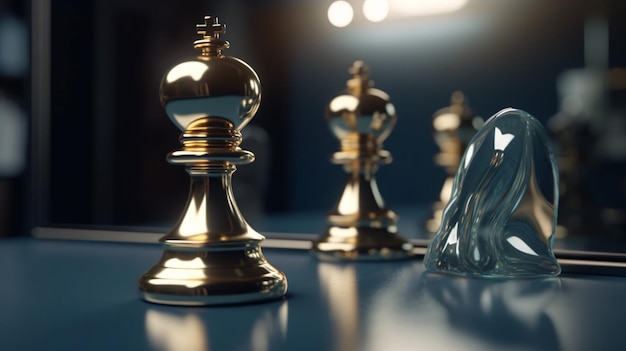 Un juego de ajedrez con una bola de cristal en el medio y una pieza de ajedrez a la izquierda.