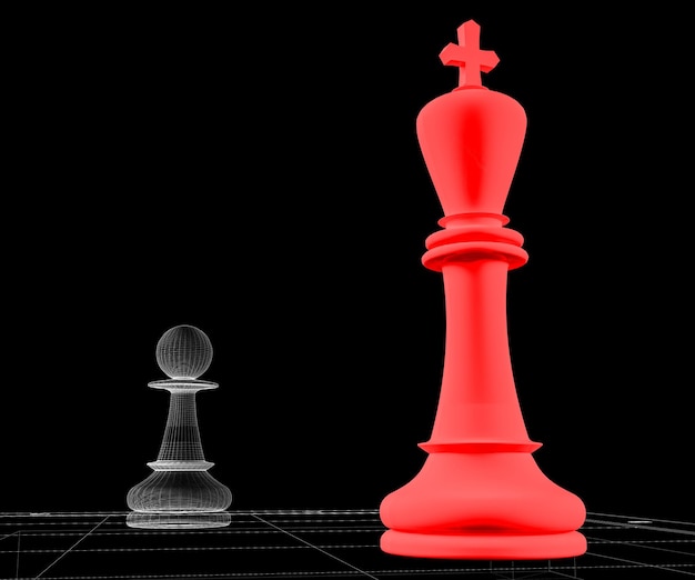 Juego de ajedrez en el modelo de alambre de marco de tablero