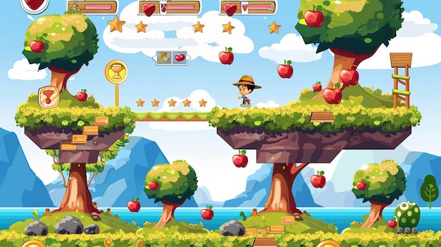 un juego con un árbol en la parte superior