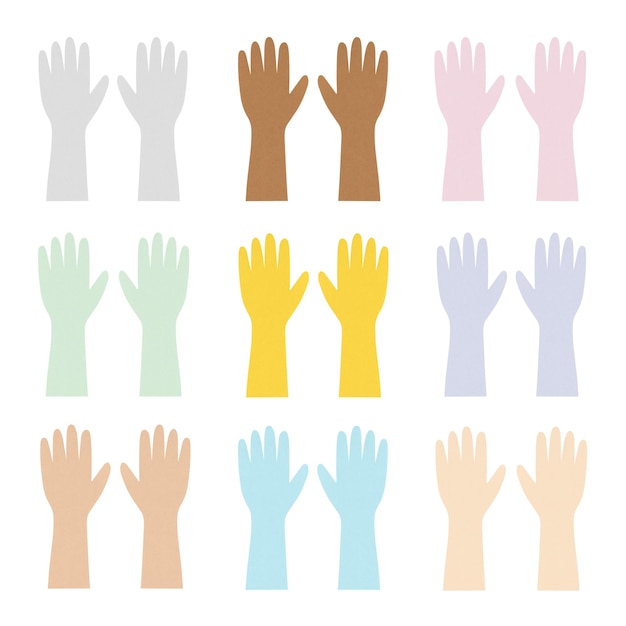 Un juego de artesanía de papel de mano humana levantada png transparente