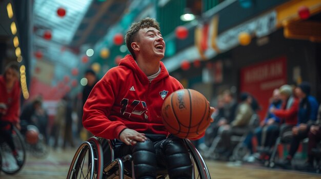 Foto un juego de baloncesto en silla de ruedas