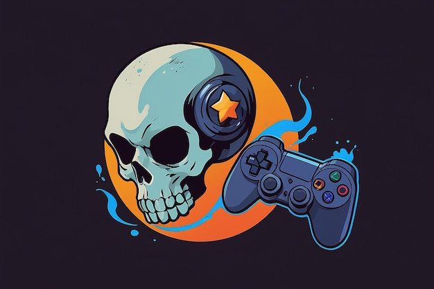 Juego de calavera con emblema de joystick estilo moderno