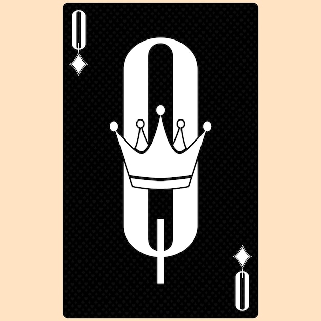 Juego de cartas Reina traje Diamante blanco y negro diseño moderno Tamaño estándar póquer póquer casino 3D renderizar ilustración 3D
