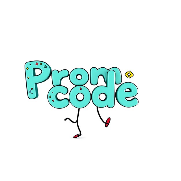 El juego del código promocional de texto 3D baila felizmente las letras con un estilo dibujado a mano animado Doodle colorido