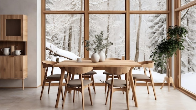 Juego de comedor de madera mesa y sillas comedor moderno con ventana