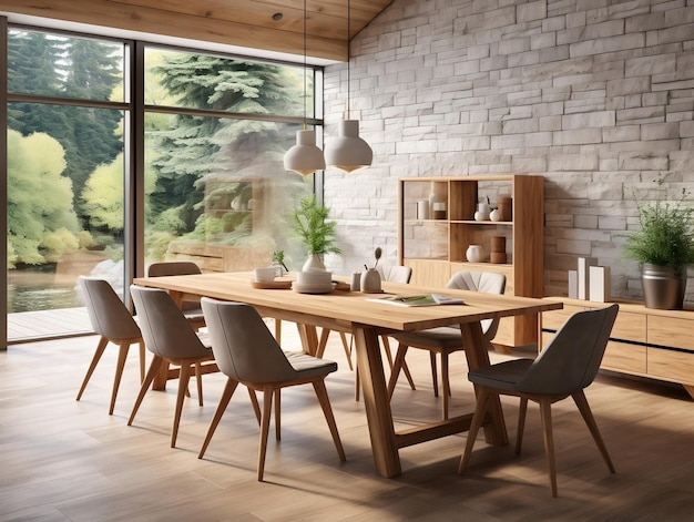 Juego de comedor de madera mesa y sillas comedor moderno con ventana