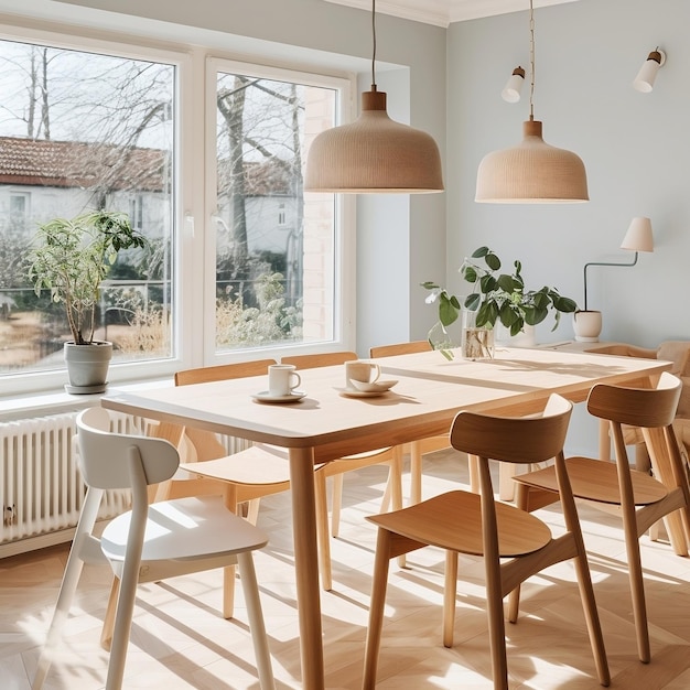 Juego de comedor de madera mesa y sillas comedor moderno con ventana