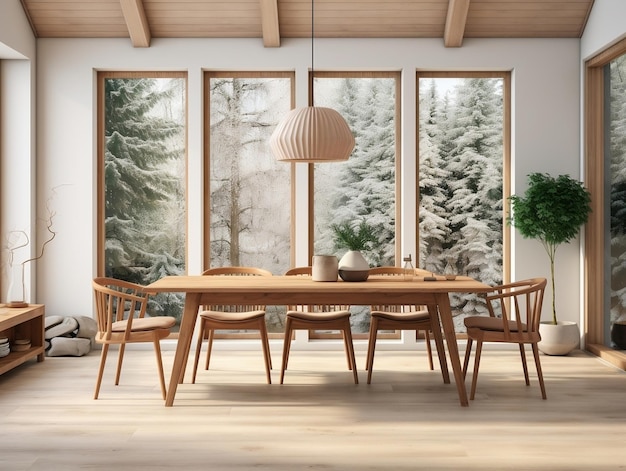 Juego de comedor de madera mesa y sillas comedor moderno con ventana
