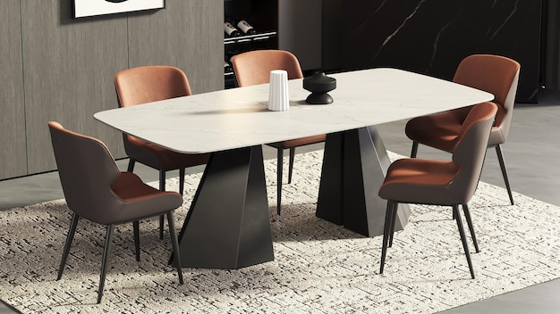 Juego de comedor de renderizado 3d mesa y silla muebles interiores