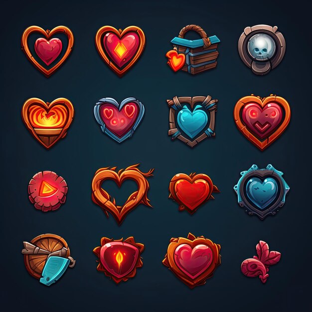 El juego del corazón generado por el elemento de la IA, el signo, la forma retro, el amor romántico, la ilustración del juego del corazón.