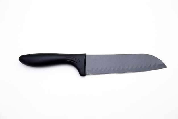 juego de cuchillo de cocina de lujo negro aislado en blanco