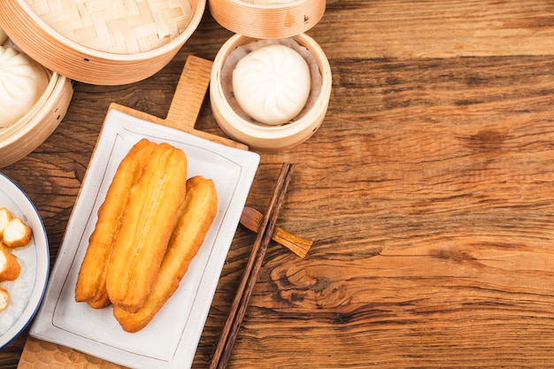 Juego de desayuno de avena china, palitos de masa frita, avena blanca,