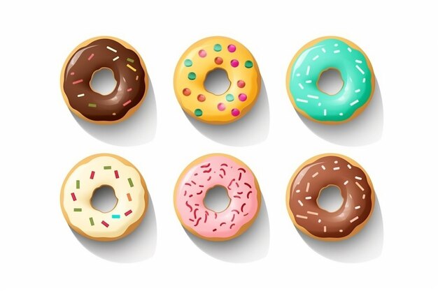 Un juego de donuts con diferentes sabores y la palabra donuts en la parte superior.