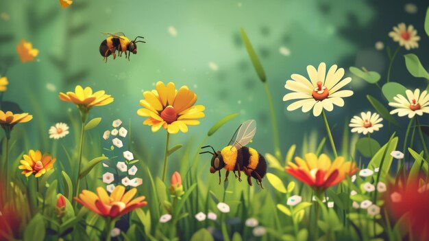 Un juego educativo interactivo donde los jugadores deben emparejar diferentes tipos de flores con las abejas que