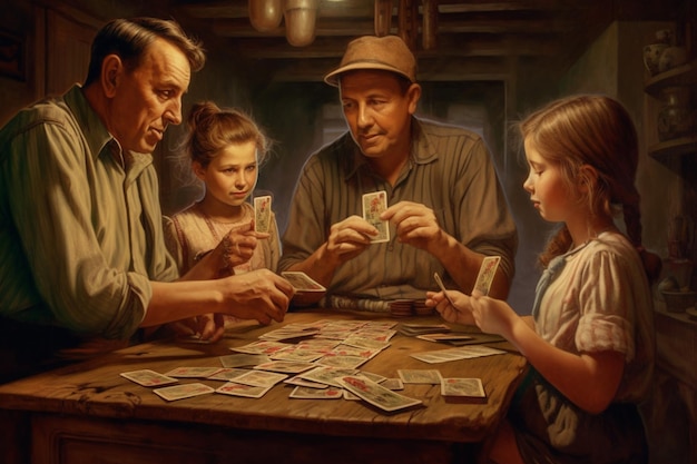 Un juego familiar de cartas en el Día del Padre