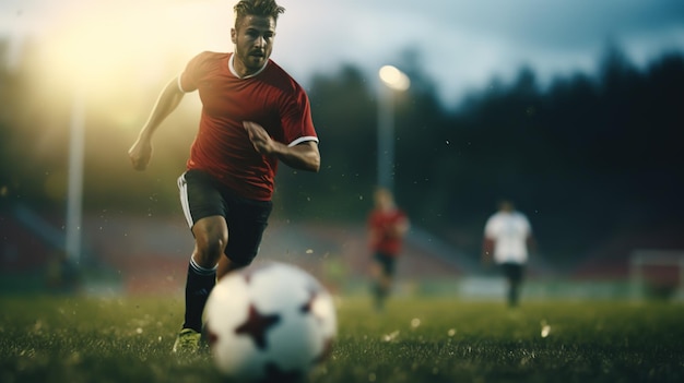 Foto juego de fútbol estadio con una pelotajuegos deportivos