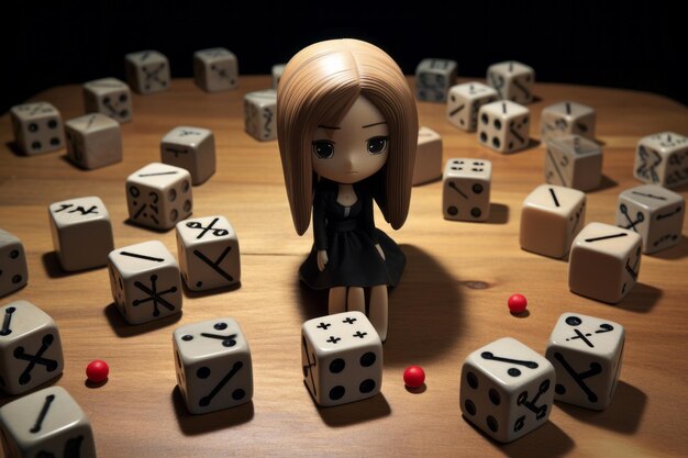 Foto juego con girl power explorando el mundo de las letras en los cubos de la mesa