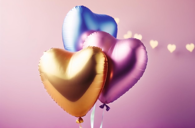 Juego de globos aerostáticos de aluminio Pastel Gold Heart Manojo de globos Colección Composiciones de celebración de fiestas Decoración del día de San Valentín IA generativa