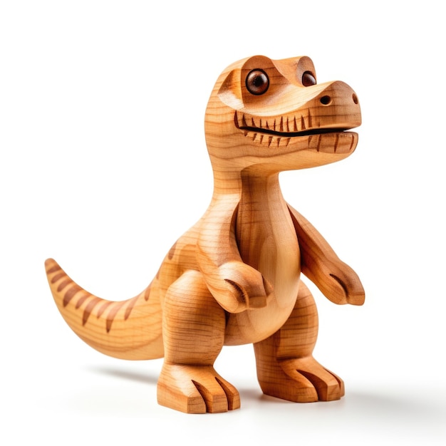 Juego de madera figura de dinosaurio juguete de madera aislado sobre fondo blanco.