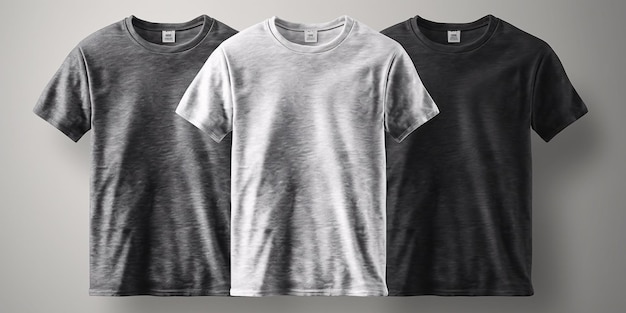 Juego de maquetas de camiseta Plantilla de camiseta para diseño personalizado Vista frontal de la versión en gris y blanco negro Estilo generativo Ai Heather Grey Triblend