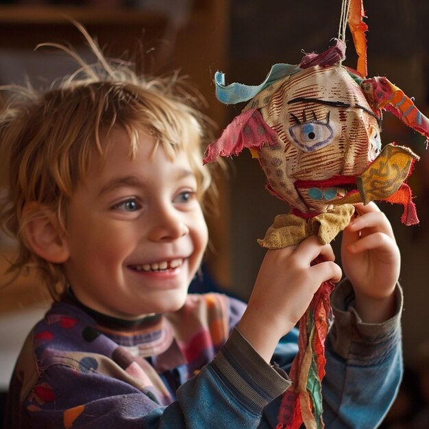 Foto juego de marionetas creativo los niños ejercitan la creatividad