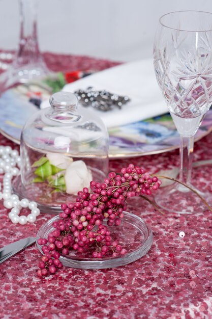 Juego de mesa para una fiesta de eventos o recepción de boda.