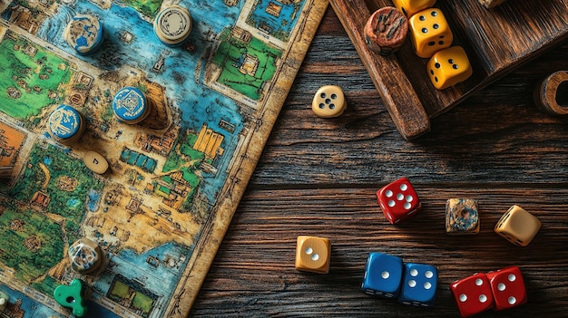 Juego de mesa vintage noche dados y mapa