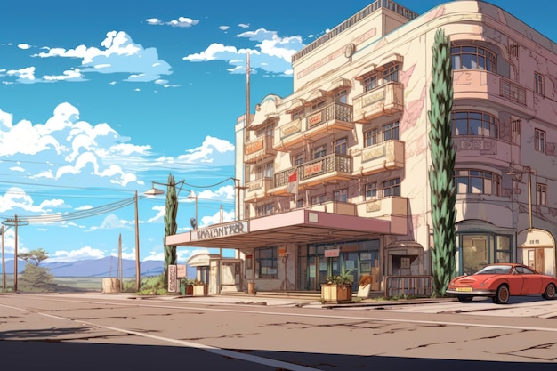 Juego de novela visual de anime de la ciudad del hotel Vista de la estación Generar Ai
