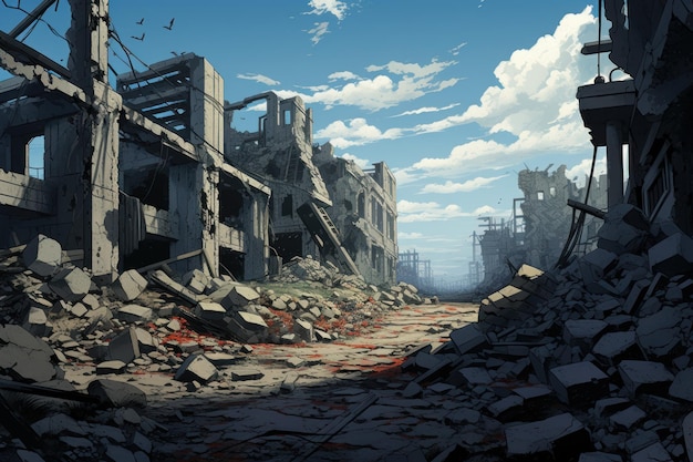 Juego de novela visual de anime de ciudad en ruinas Explosión de ruinas Generar Ai