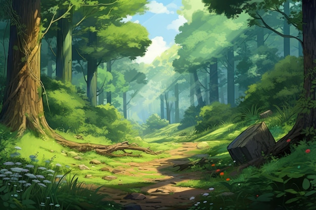 Juego de novela visual de anime de la mañana del bosque Naturaleza escénica Generar Ai