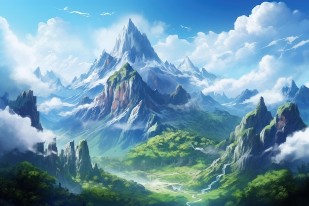 Juego de novela visual de viajes de anime de montañas Campo escénico Generar Ai