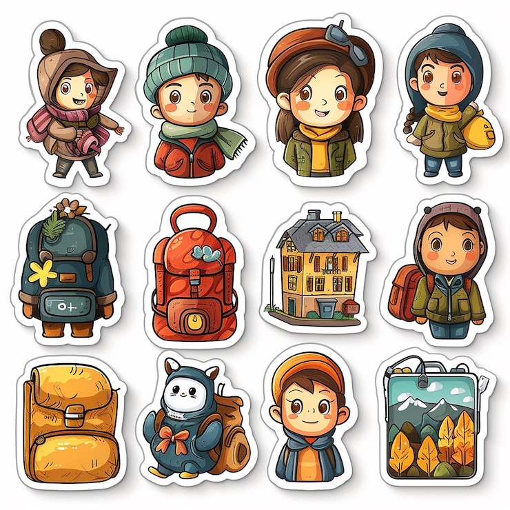 Foto juego de pegatinas de dibujos animados de viaje