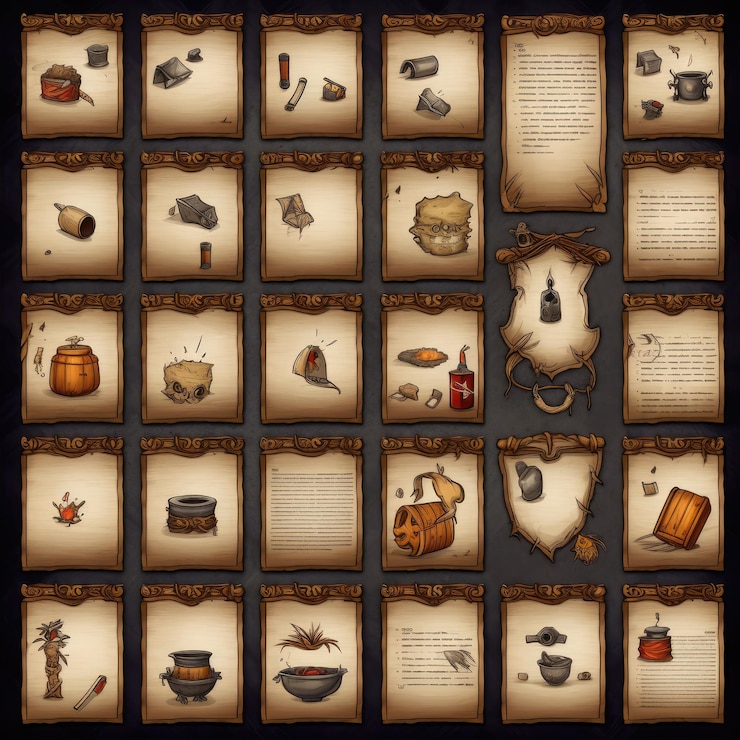 Foto juego de pergamino de papiro antiguo papel de pergamino generado por ai manuscrito antiguo medieval ilustración de juego de pergamino antiguo antiguo