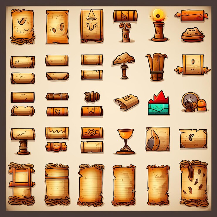 Foto juego de pergamino de papiro antiguo papel de pergamino generado por ai manuscrito antiguo medieval ilustración de juego de pergamino antiguo antiguo