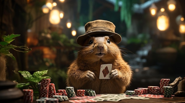 Foto juego de póquer del castor de la selva