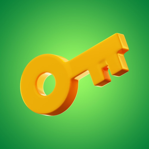 Juego premium icono de llave dorada representación 3d sobre fondo aislado PNG