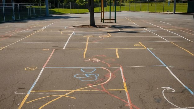 Juego de salto abandonado en el patio de la escuela