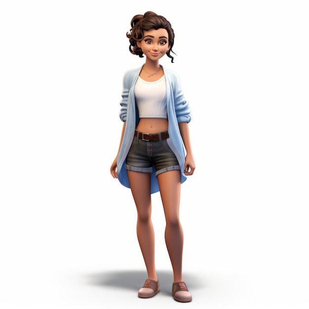 Foto el juego sims 4 lanza una representación realista en 3d de ariana en pantalones cortos