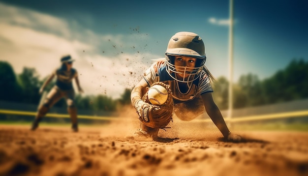 Juego de softbol en la foto de campo Concepto de softbol