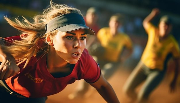 Juego de softbol en la foto de campo Concepto de softbol