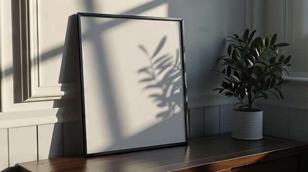 Foto juego de sombras sereno en el marco moderno y la planta