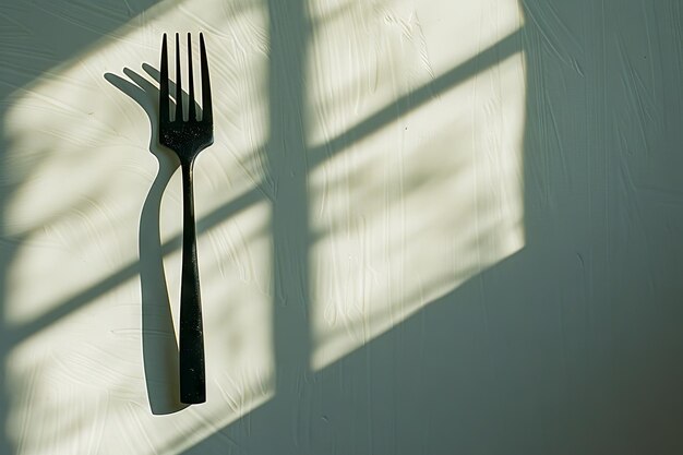 Foto juego de sombras de tenedor minimalista en fondo blanco