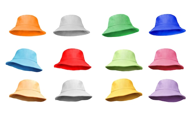 juego de sombreros de cubo aislados sobre fondo blanco