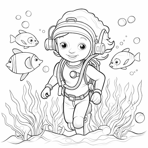 Foto juego submarino para colorear página kid fishy aventura colores brillantes