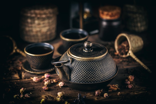 Juego de té de hierro asiático