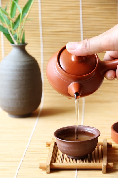 juego de té mesa de estera de bambú japonés y chino