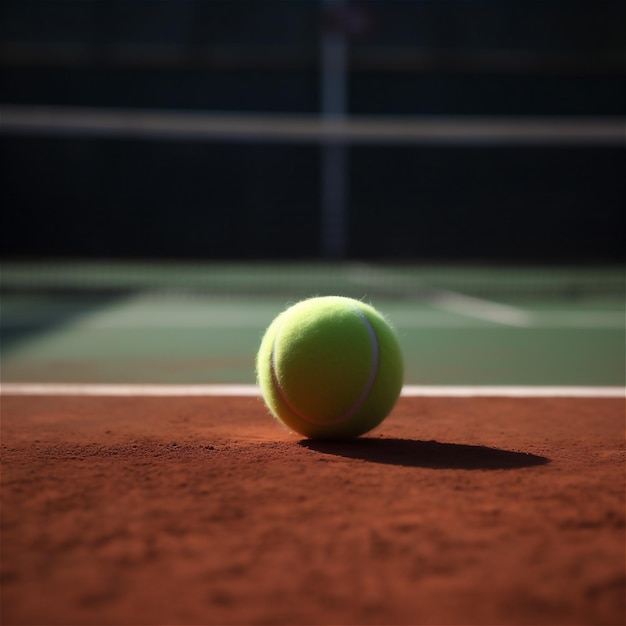 Juego de tenis Pelota de tenis tirada en una cancha de tenis Concepto de recreación deportiva Contenido generado por IA