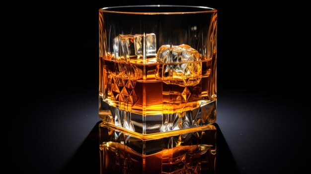 Juego de vaso de whisky o whisky o bourbon americano de Kentucky con su reflejo en el avión