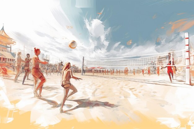 Foto un juego de voleibol de playa en curso